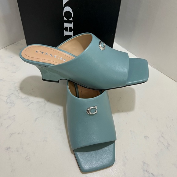 Coach Women's Teal Mules with Silver Accent - Picture 9 of 11